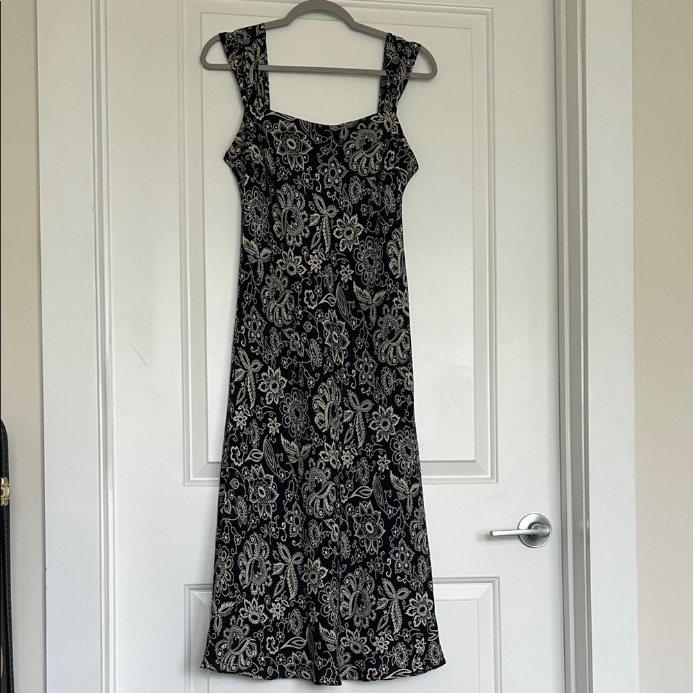 Lauren Ralph Lauren Navy Floral Paisley 100% Silk Midi Dress